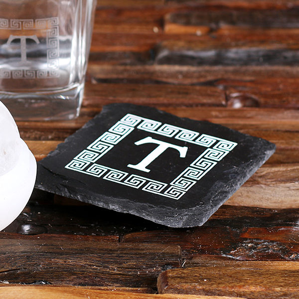 Whiskey Rocks Glass, Ice Ball & Coaster with Engraved Box