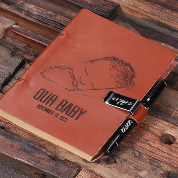 Custom Leather Diary Sketchbook Set with Pen & Pen Holder Baby Print T-025311