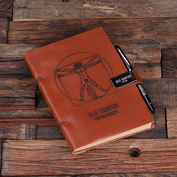Custom Leather Diary Sketchbook Set with Pen & Pen Holder - da Vinci Print T-025311
