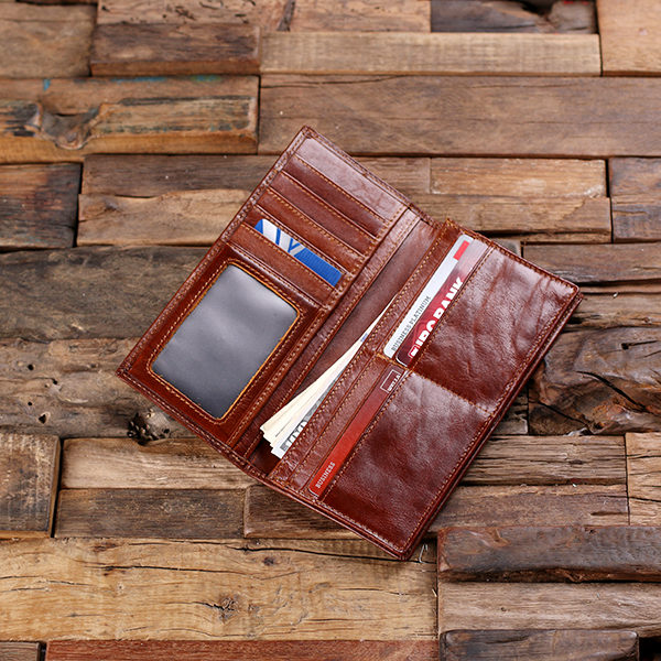 Personalized Bi-fold Breast Long Wallet in Brown