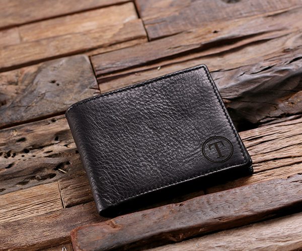 Men's Custom Engraved Leather Bi-Fold Zipper Wallet T-025474