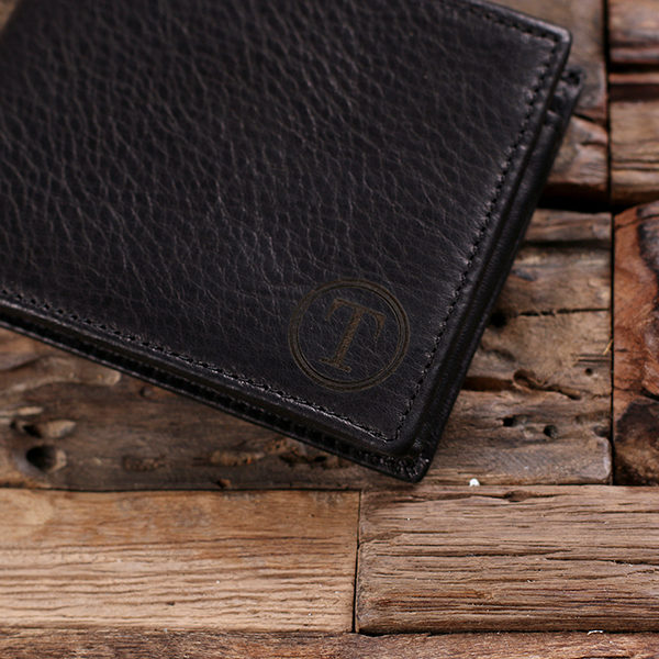 Men's Custom Engraved Leather Bi-Fold Zipper Wallet