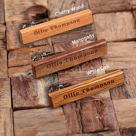 Men’s Classic Personalized Engraved Wood Tie Clips