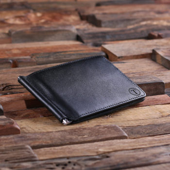 Men’s Personalized Leather Bi-fold Money Clip Travel Wallet Monogram