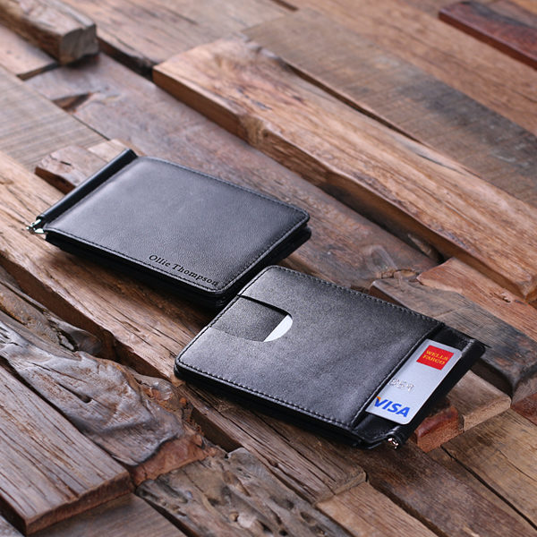 Men’s Personalized Leather Bi-fold Travel Wallet & Money Clip Insert
