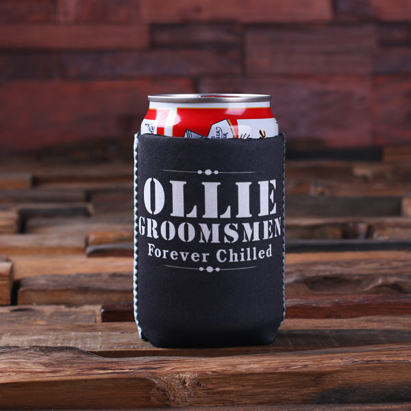 Personalized Beer Can Holder in Black Closeup T-025307