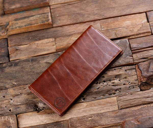 Personalized Bi-fold Breast Long Wallet in Brown T-025470