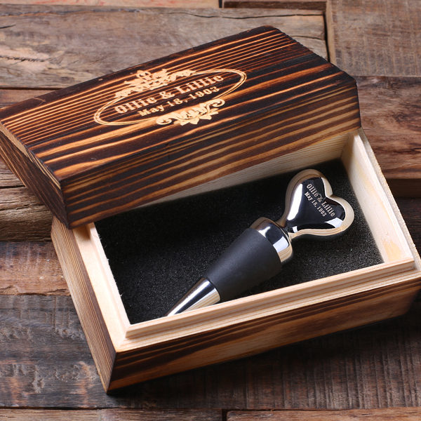 Personalized Heart Shape Stainless Steel Wine Stopper in Box T-025318