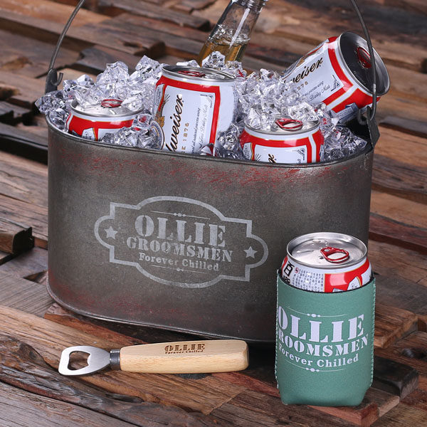 Personalized Ice Bucket, Beer Can Holder & Bottle Opener Closeup T-025306