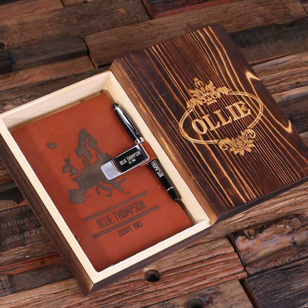 Personalized Leather Diary Sketchbook with Pen & Pen Holder Map Print T-025309 in Box Personalized Leather Diary Sketchbook with Pen & Pen Holder Map Print T-025309 in Box