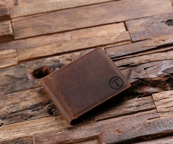 Personalized Leather Wallet with Coin Pouch & Double Pocket
