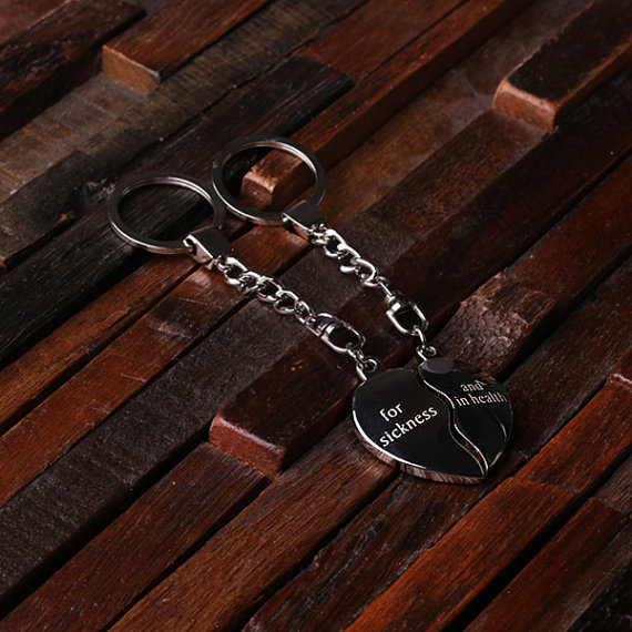 Personalized Polished Stainless Steel Heart Key Chains T-025096