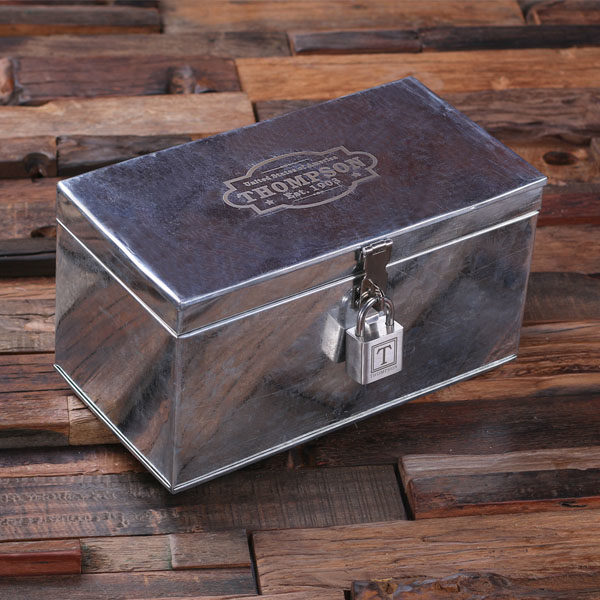Personalized Round Stopper Whiskey Decanter Tin Lock Box T-025297