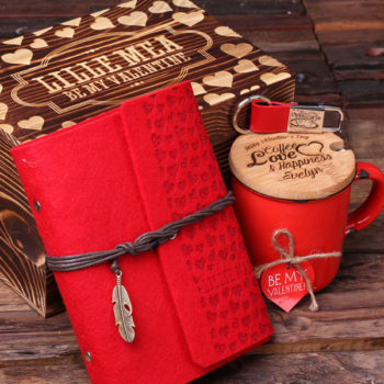 Personalized Valentine’s Day 4pc Gift Set with Mug, Journal, Keychain & Wood Keepsake Box