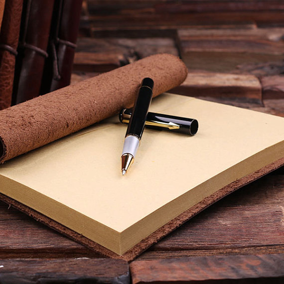 Personalized Valentine’s Day Leather Journals & Pen Close Up T-025102