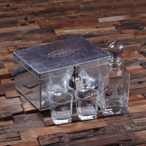 Personalized Whiskey Decanter with Round Stopper & Glass Set with Image Design T-025298