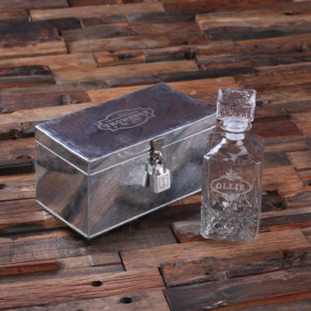 Personalized Whiskey Decanter with Tin Lock Box T-025300