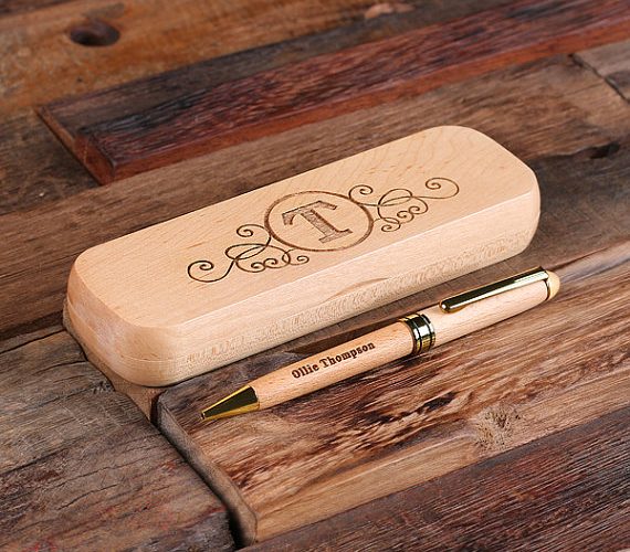 Personalized Wood Desktop Pen Set with Custom Engraving T-025331