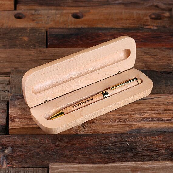 Personalized Wood Desktop Pen Set with Custom Engraving T-025331