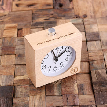 Personalized Wood Quartz Alarm Clock with Engraved Quote T-025383