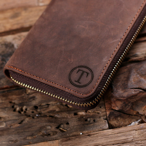 Trains Genuine Leather Smartphone Wrist Wallet Personalized