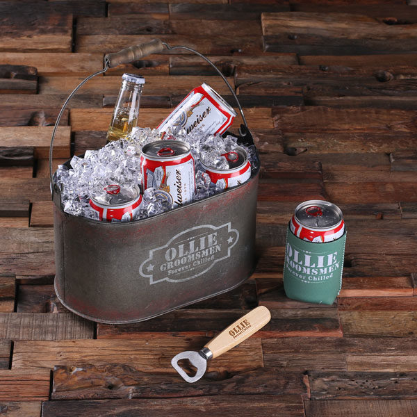 Personalized Ice Bucket, Beer Can Holder & Bottle Opener - Teals