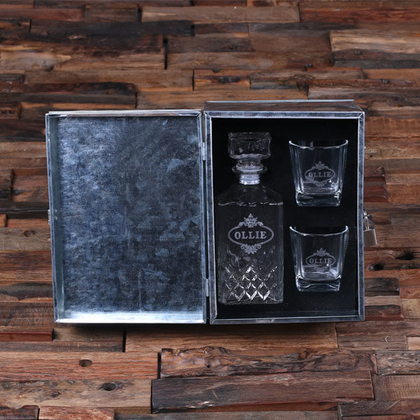 Whiskey Decanter Set with Whiskey Glasses & Steel Lock Box Open With Lock T-025303