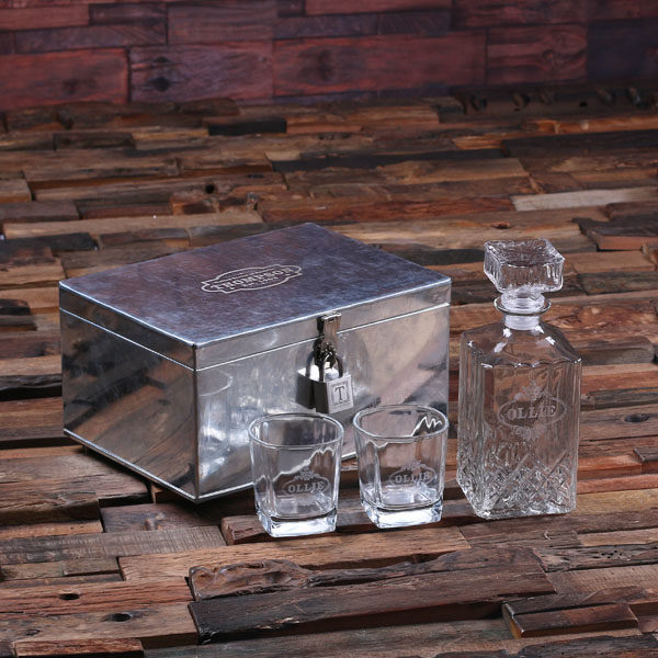 Whiskey Decanter Set with Whiskey Glasses & Steel Lock Box T-025303