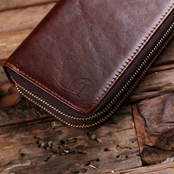 Women's Monogrammed Genuine Leather Clutch Zipper Wallet T-025469