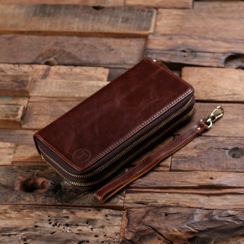 Women's Monogrammed Genuine Leather Clutch Zipper Wallet