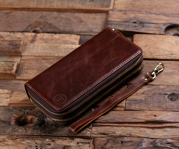 Women's Monogrammed Genuine Leather Clutch Zipper Wallet