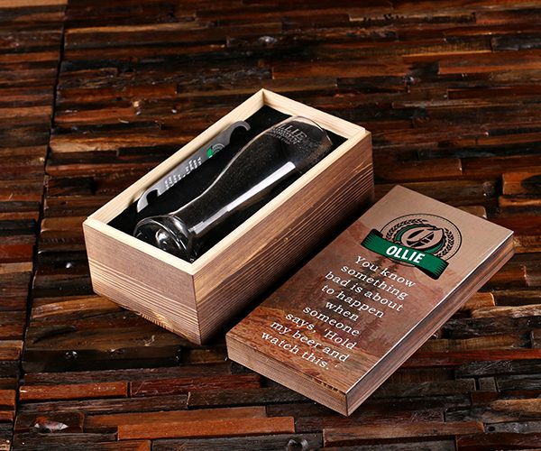 Customized Beer Pint Glass, Bottle Opener & Beer Quote Box