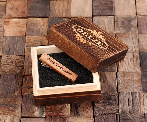 Personalized Men’s Classic Wood Tie Clip with Box