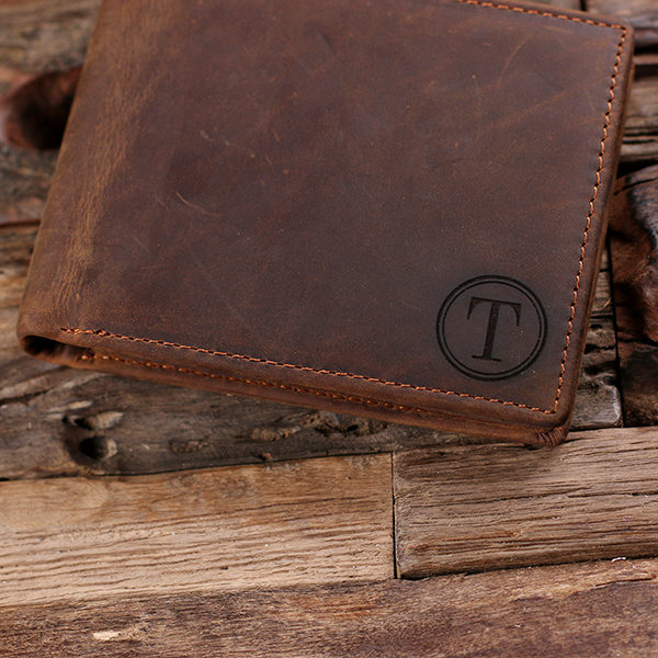 Coin Wallet Personalized Monogrammed Engraved Leather Bi-fold Men's Wallet with Box