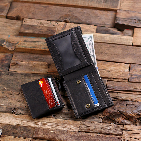 Monogrammed Leather Bi-fold Men's Wallet Keepsake Box Teals