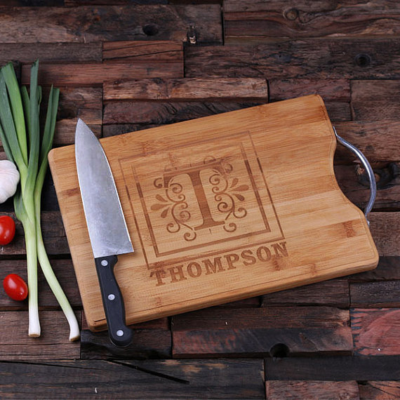 Personalized Bamboo Cutting Board with Steel Handle