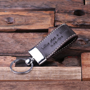 Personalized Dark Brown Leather & Metal Engraved Key Chain