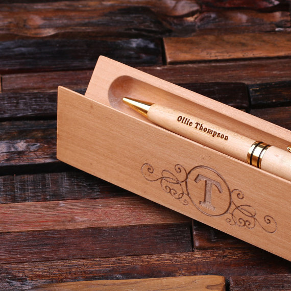 Wooden Pen Pen Stand Keychain and Card Holder Set with your Name Engraved 