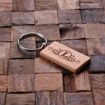 Personalized Rectangular Monogrammed Engraved Wood Key Chain
