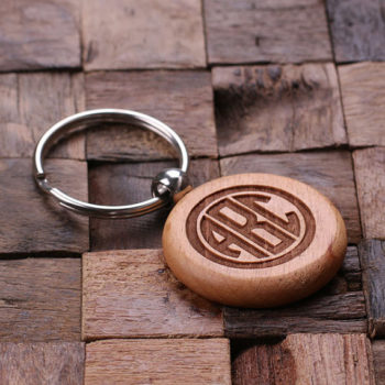 Personalized Round Monogrammed Engraved Wood Key Chain