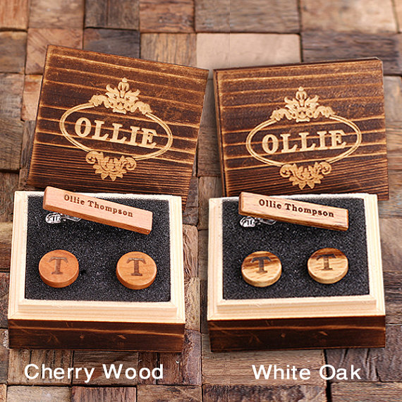 Wooden Accessories Company Wooden Tie Clips with Laser Engraved Meringue Design Cherry Wood Tie Bar Engraved in The USA