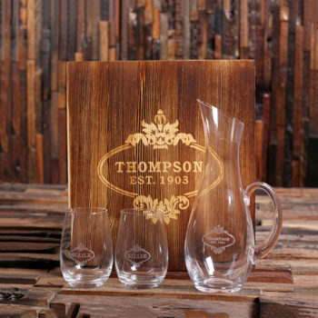 Personalized Wine Decanter & Stemless Wine Glass Gift Set