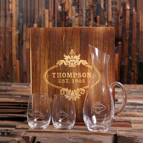 Personalized Wine Decanter & Stemless Wine Glass Gift Set