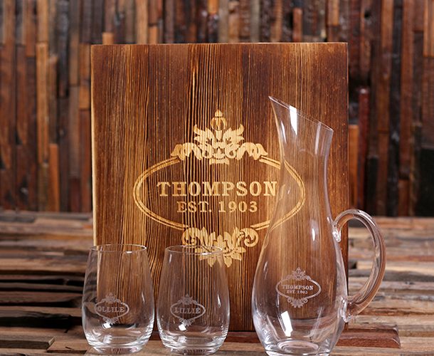 Personalized Wine Decanter & Stemless Wine Glass Gift Set