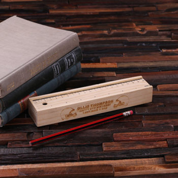 Personalized Wood Pencil Box Case & Detachable Lid Ruler