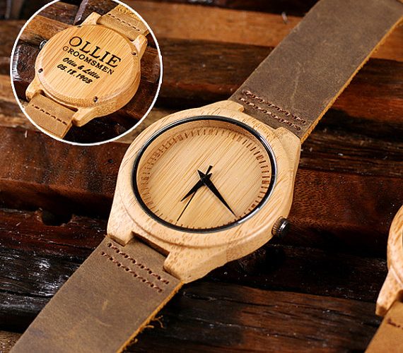 “Rustic” Personalized Wood Watch, Cuff Links & Engraved Box (5)