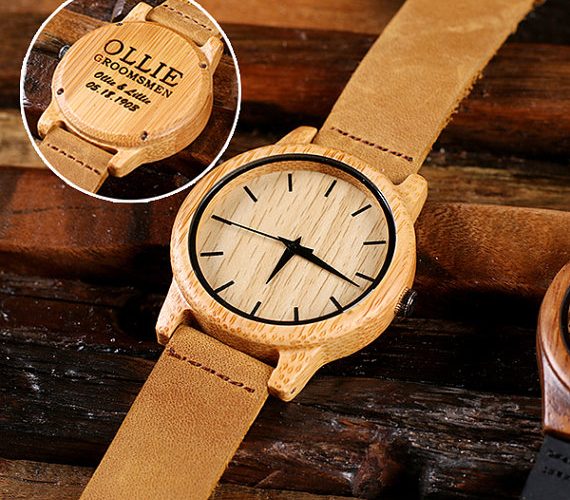 “Safari” Personalized Wood Watch, Cuff Links & Engraved Box