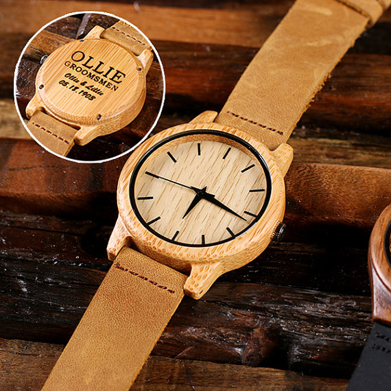 “Safari” Personalized Wood Watch, Cuff Links & Engraved Box