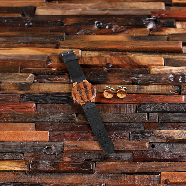 “Savannah” Personalized Wood Watch, Cuff Links & Engraved Box