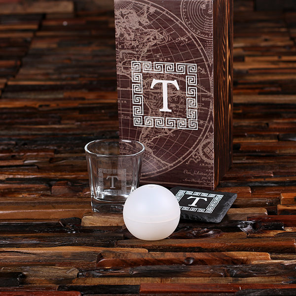 Whiskey Rocks Glass, Ice Ball & Coaster with Printed Box
